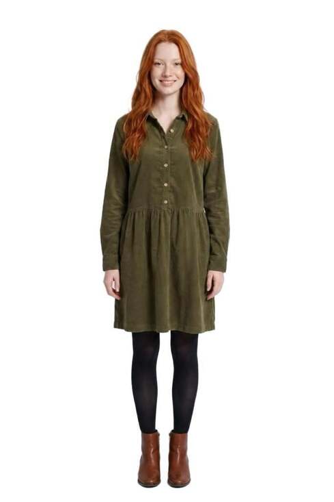 Talbots Dresses & Skirts - NWT Talbots Corduroy Shirtdress Sz.16 Olive Green Drop Waist Tiered Button Front